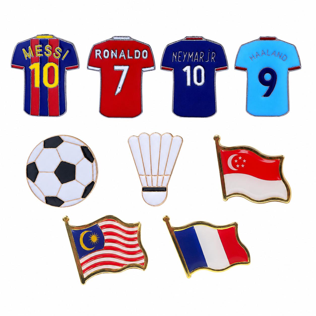 [SG Ready Stock] Premium Enamel Pins Collection | Football Jersey Soccer Star Lapel Badges | Singapore National Flag Sports Theme Metal Brooch for Backpacks Caps
