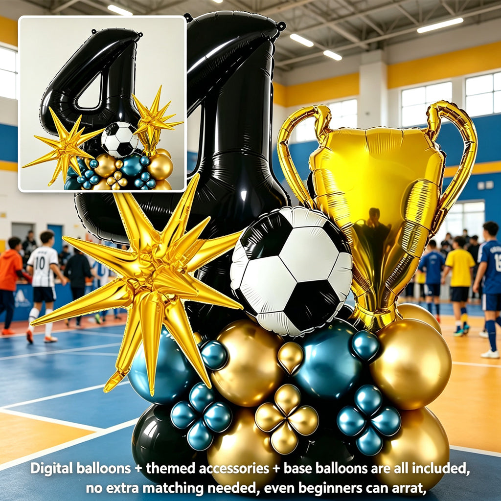 SG Ready Stock】 Soccer Champion Birthday Balloon Set Football Trophy Foil Number Balloons Party Decoration Supplies