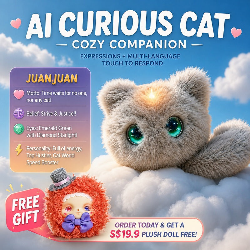 [SG Ready Stock] AI Smart Interactive Cat Plush Toy Chat 80+ Languages Voice Control Philosophy Companion Doll + FREE Gift