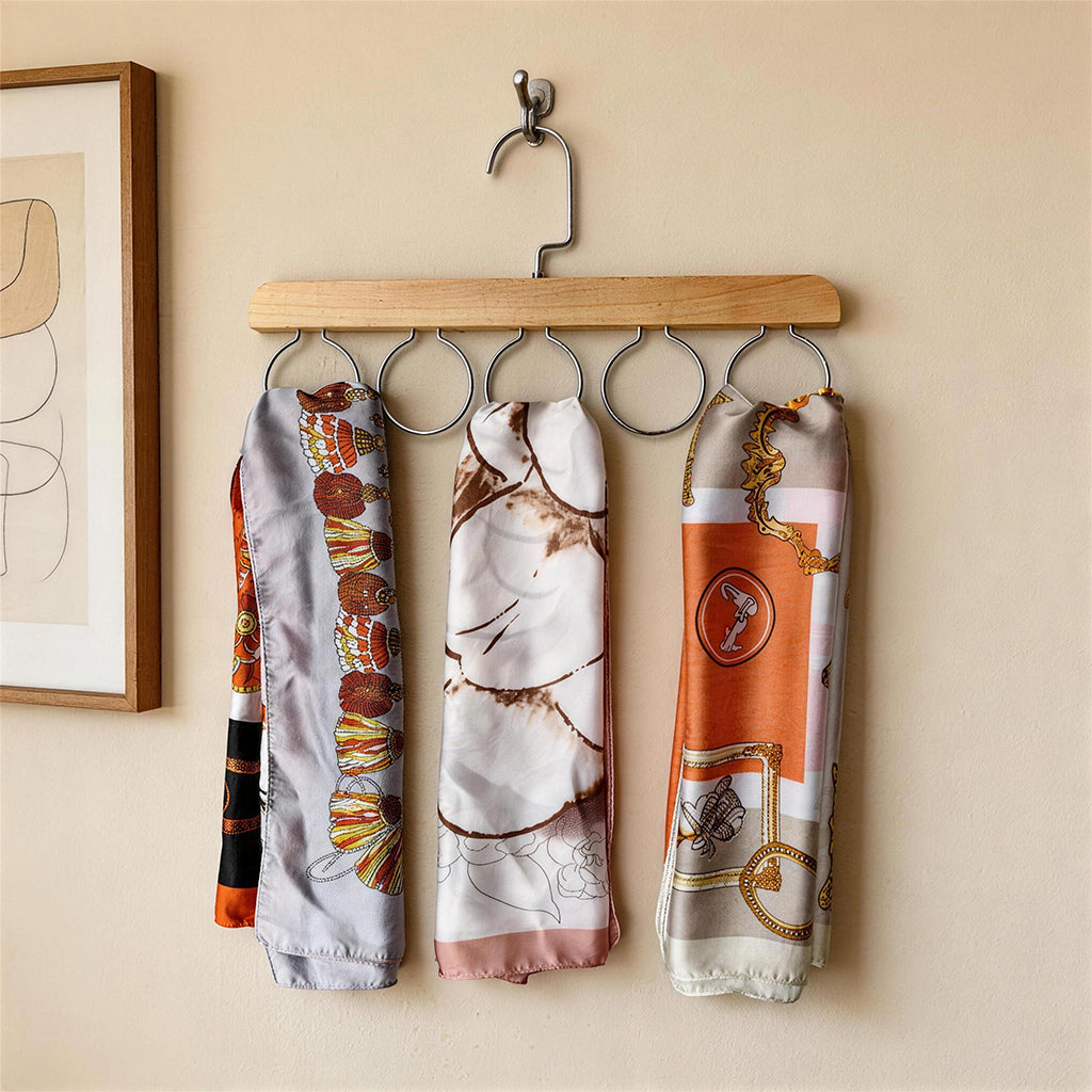 【SG Ready Stock】Solid Wood Scarf Hanger Belt Organizer Multi-Ring Tie Holder Closet Storage Rack Space Saver