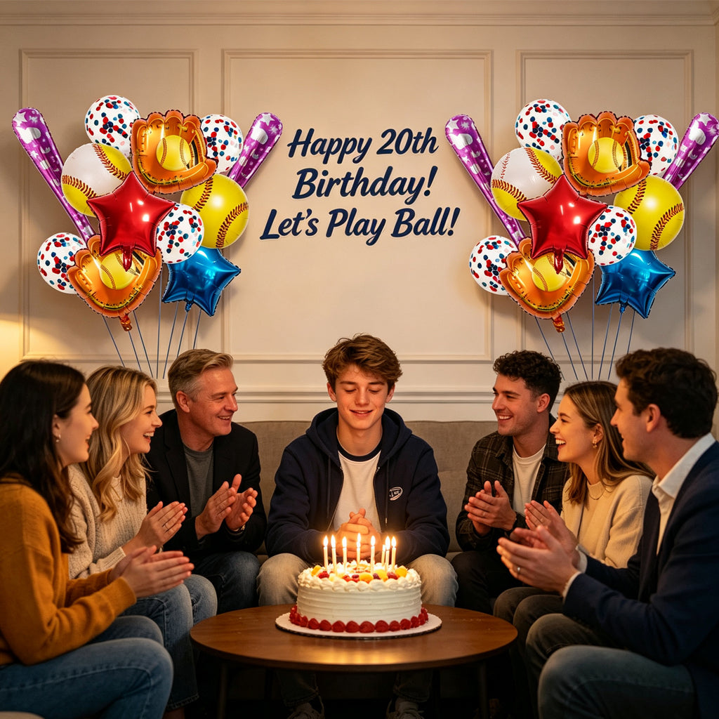 [SG Ready Stock] Baseball Balloon Bouquet Set | Sports Theme Kids Birthday Party Decoration | Foil Glove Bat Garland Kit