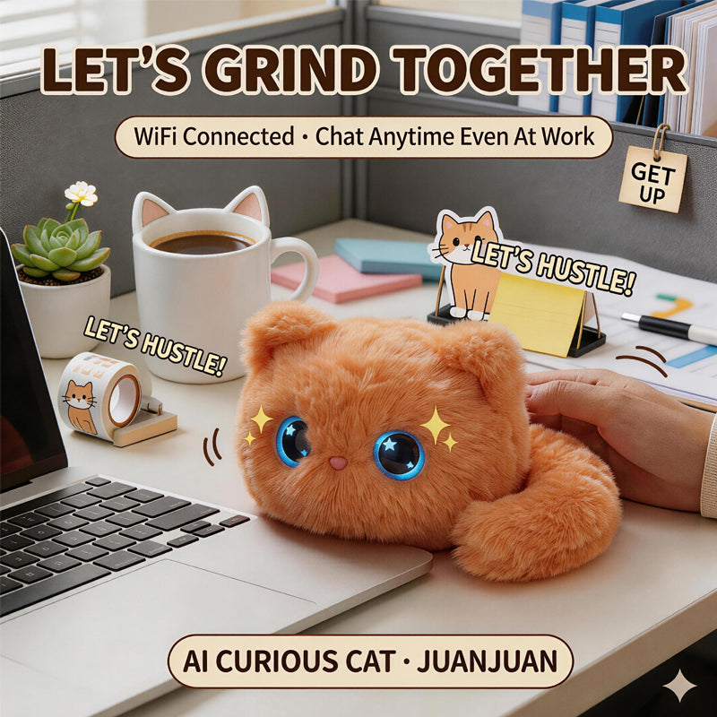 [SG Ready Stock] JUANJUAN AI Curious Cat Interactive Plush Toy WiFi Chat Touch Response 8 Expressions Office Desk Companion