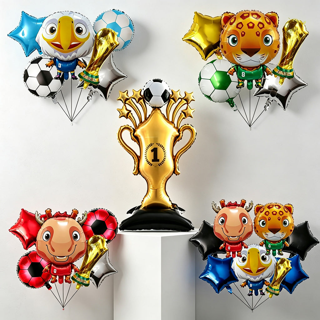 [SG Ready Stock] 2026 World Cup Soccer Foil Balloons | Football Mascot Trophy Balloon Set & 3D Singles | Party Decor