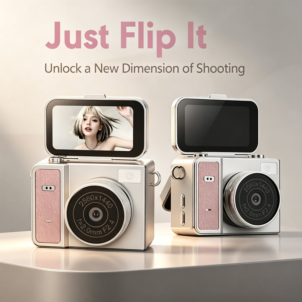 [SG Ready Stock] S162 Mini Digital Camera | 48MP 180° Flip Screen Selfie Vlog Camera | Portable Retro Pocket Cam with Leather Strap