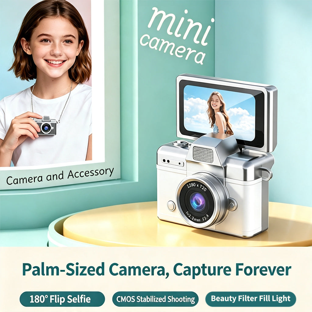 [SG Ready Stock] Mini Retro SLR Camera | 180° Flip Screen Selfie Camera | Palm-Sized OOTD Accessory Keychain Digital Cam for Students
