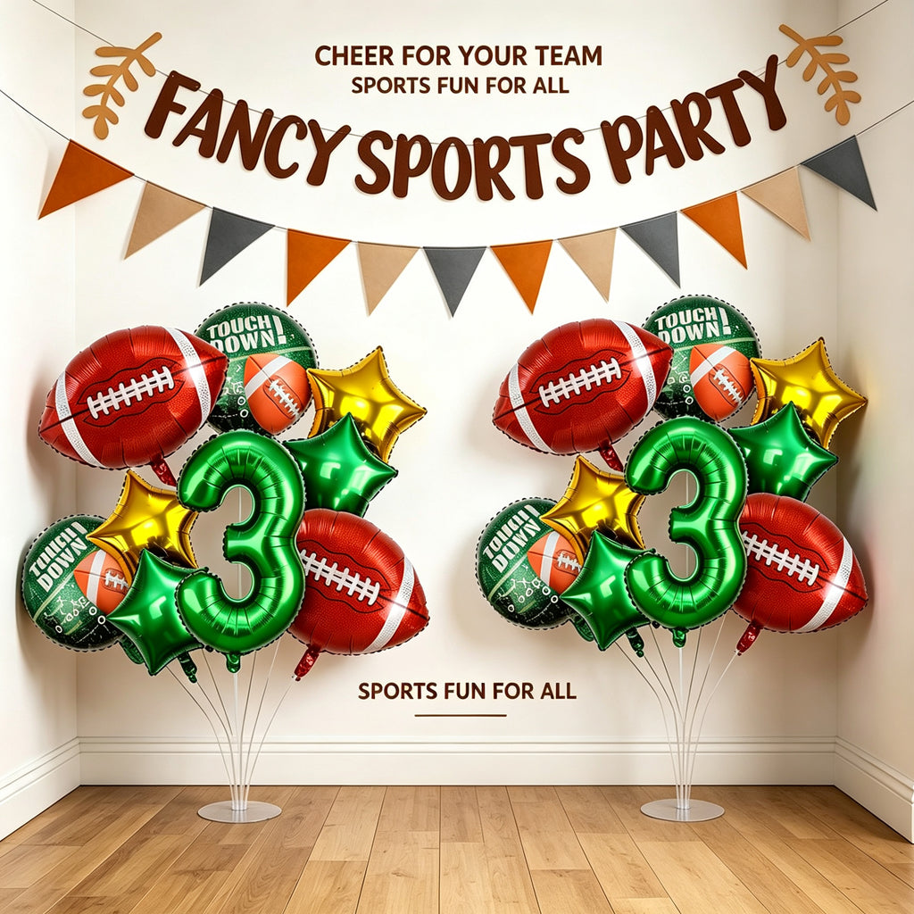 [SG Ready Stock] American Football Balloon Set | Sports Theme Boys Birthday Party Decoration | Green Number Touchdown Foil Balloons