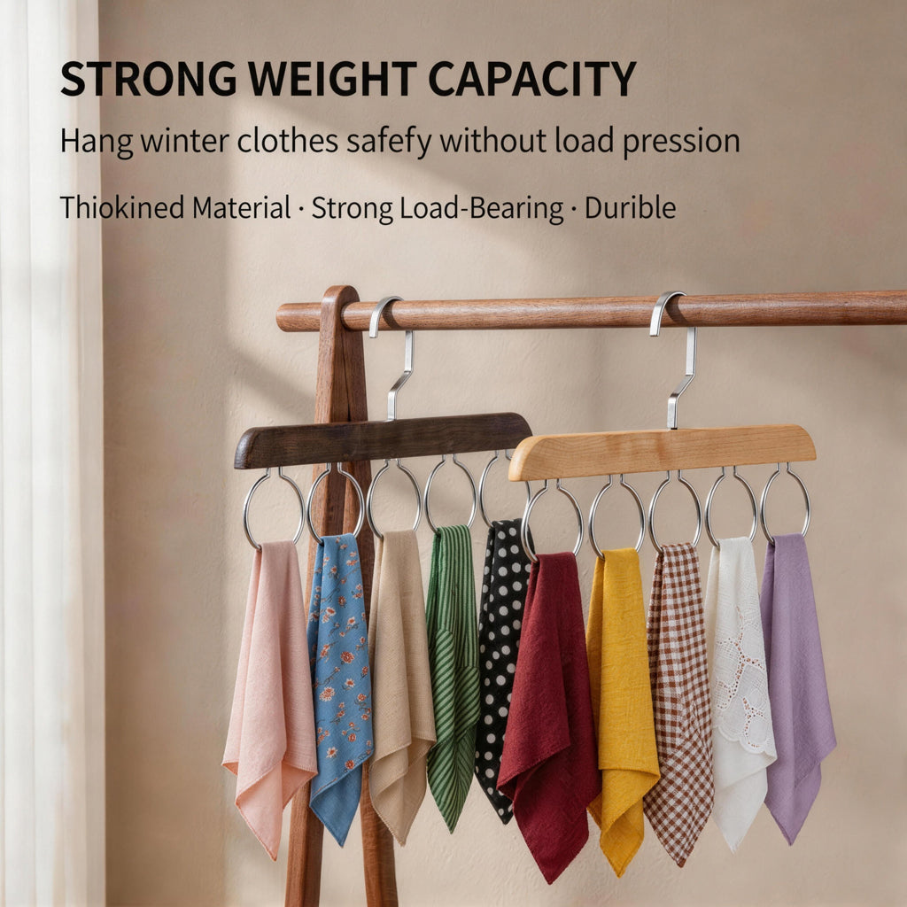【SG Ready Stock】Solid Wood Scarf Hanger Belt Organizer Multi-Ring Tie Holder Closet Storage Rack Space Saver