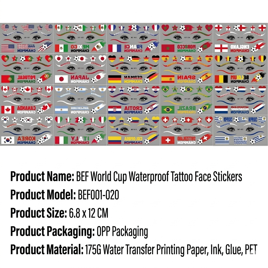 【SG Ready Stock】 3 Pcs/Set 2026 World Cup Flag Temporary Tattoos Waterproof Face Sticker Football Fan Gear