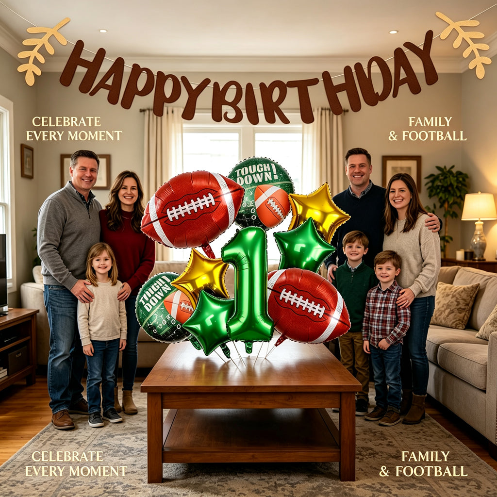 [SG Ready Stock] American Football Balloon Set | Sports Theme Boys Birthday Party Decoration | Green Number Touchdown Foil Balloons