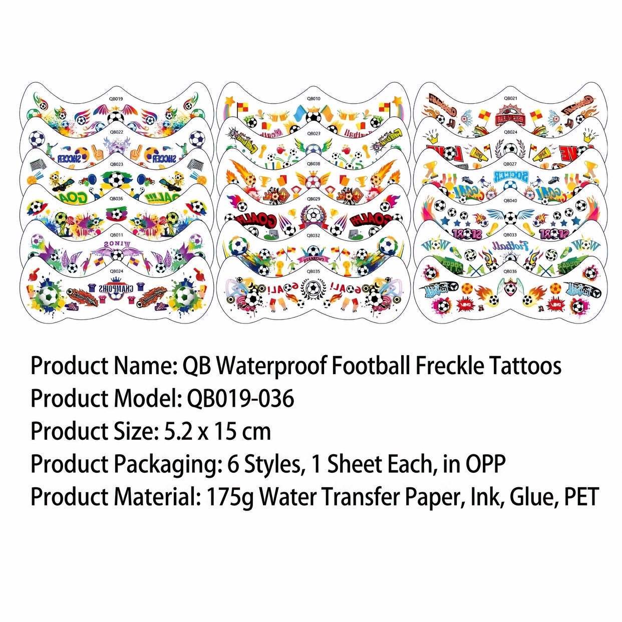 【SG Ready Stock】6 Pcs/Set Waterproof Football Freckle Tattoos World Cup 2026 Face Body Stickers Fan Party Make Up