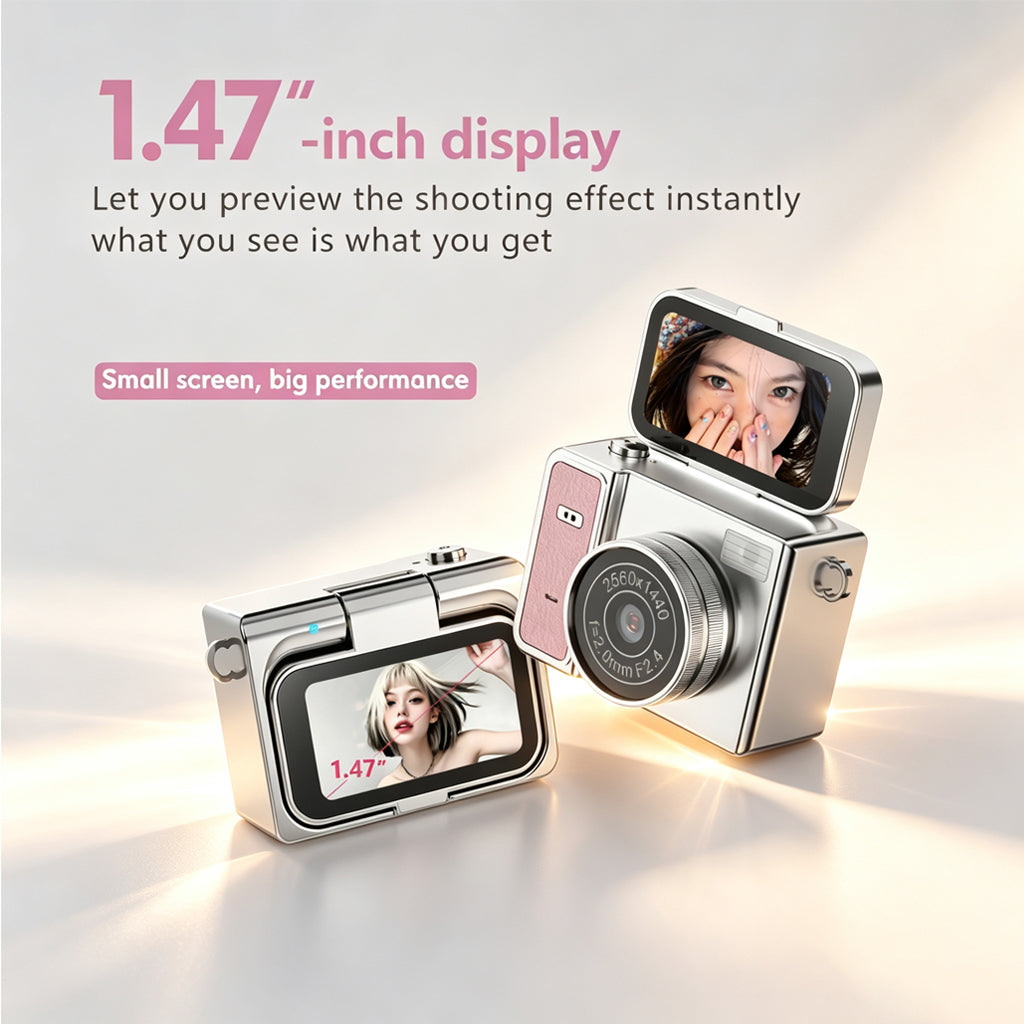 [SG Ready Stock] S162 Mini Digital Camera | 48MP 180° Flip Screen Selfie Vlog Camera | Portable Retro Pocket Cam with Leather Strap