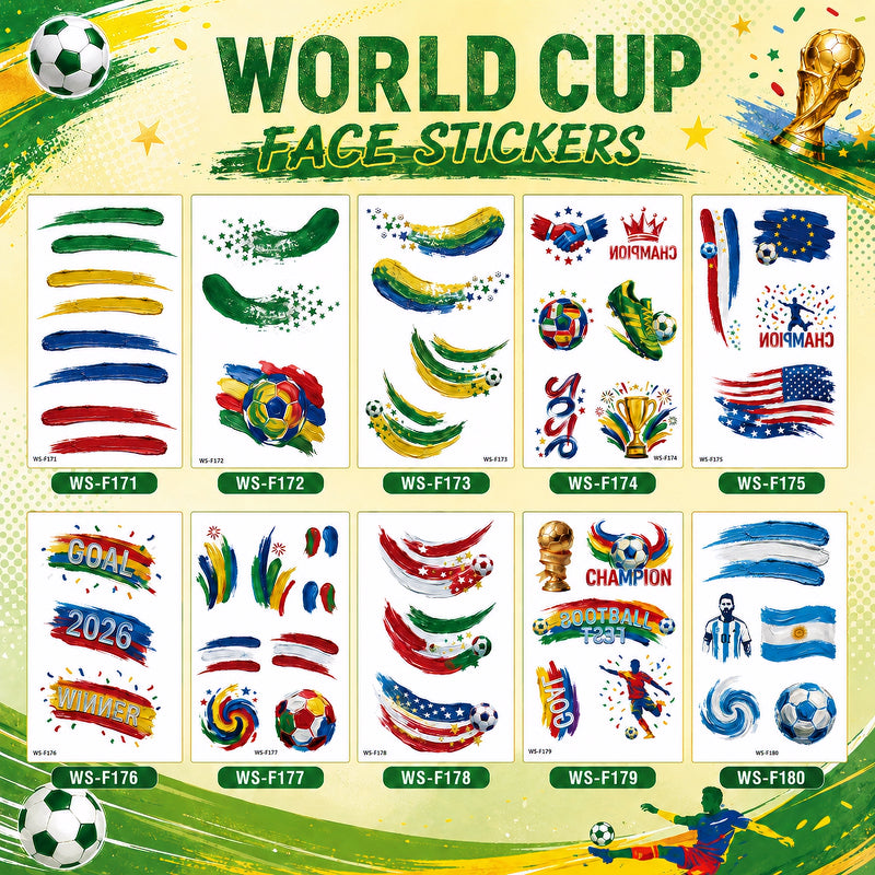 [SG Ready Stock] 2026 World Cup Face Tattoos | Waterproof Temporary Body Stickers | Football Fan Cheering Party Props