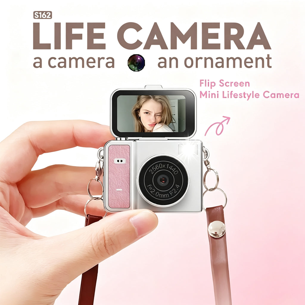 [SG Ready Stock] S162 Mini Digital Camera | 48MP 180° Flip Screen Selfie Vlog Camera | Portable Retro Pocket Cam with Leather Strap