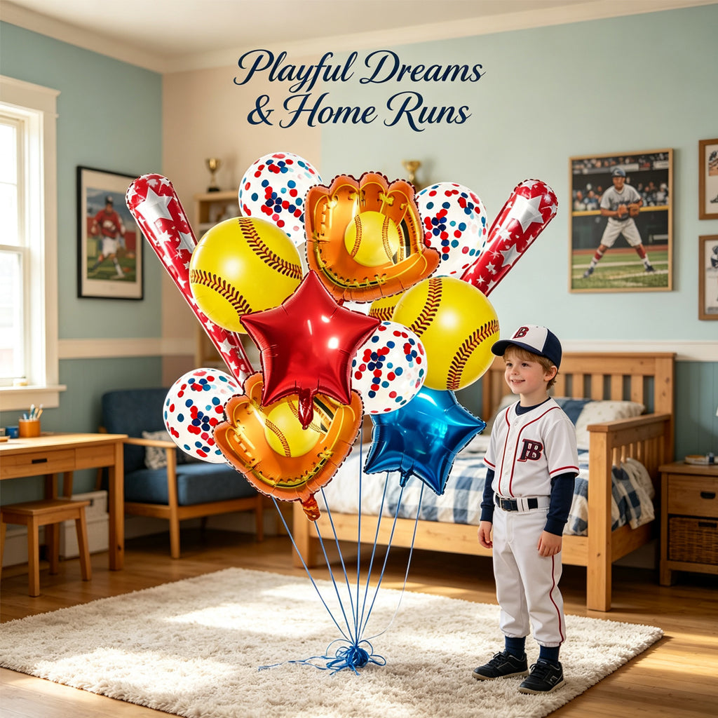 [SG Ready Stock] Baseball Balloon Bouquet Set | Sports Theme Kids Birthday Party Decoration | Foil Glove Bat Garland Kit