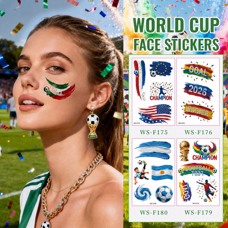 [SG Ready Stock] 2026 World Cup Face Tattoos | Waterproof Temporary Body Stickers | Football Fan Cheering Party Props