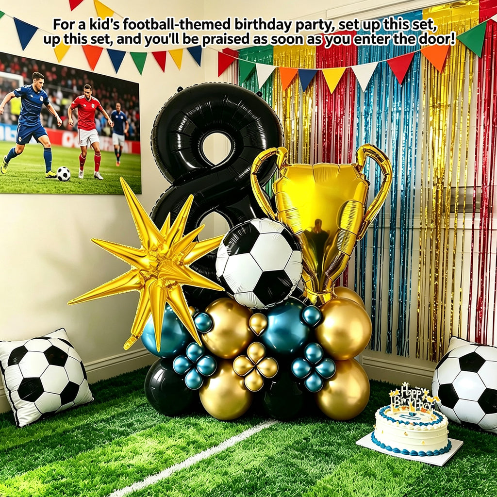 SG Ready Stock】 Soccer Champion Birthday Balloon Set Football Trophy Foil Number Balloons Party Decoration Supplies
