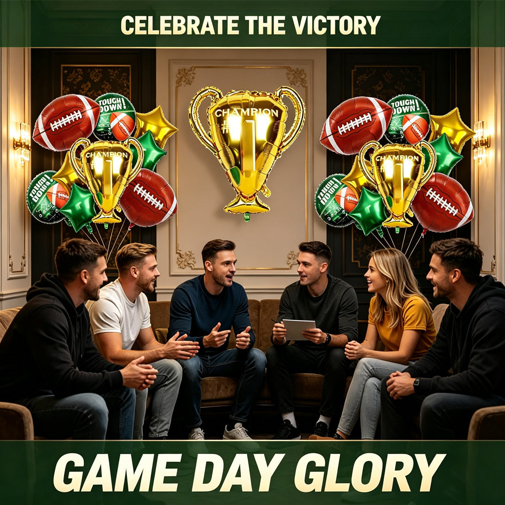 [SG Ready Stock] American Football Balloon Set | Sports Theme Boys Birthday Party Decoration | Green Number Touchdown Foil Balloons