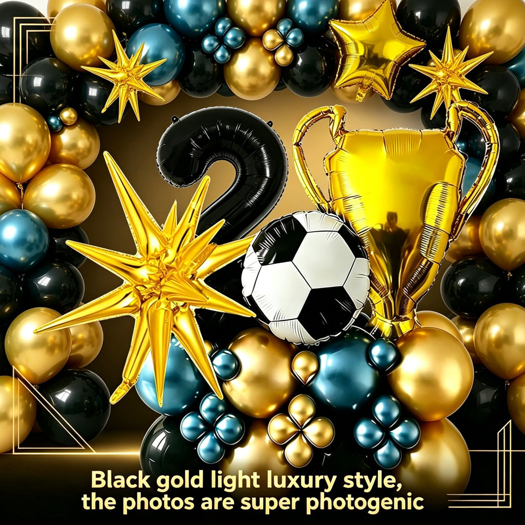 SG Ready Stock】 Soccer Champion Birthday Balloon Set Football Trophy Foil Number Balloons Party Decoration Supplies