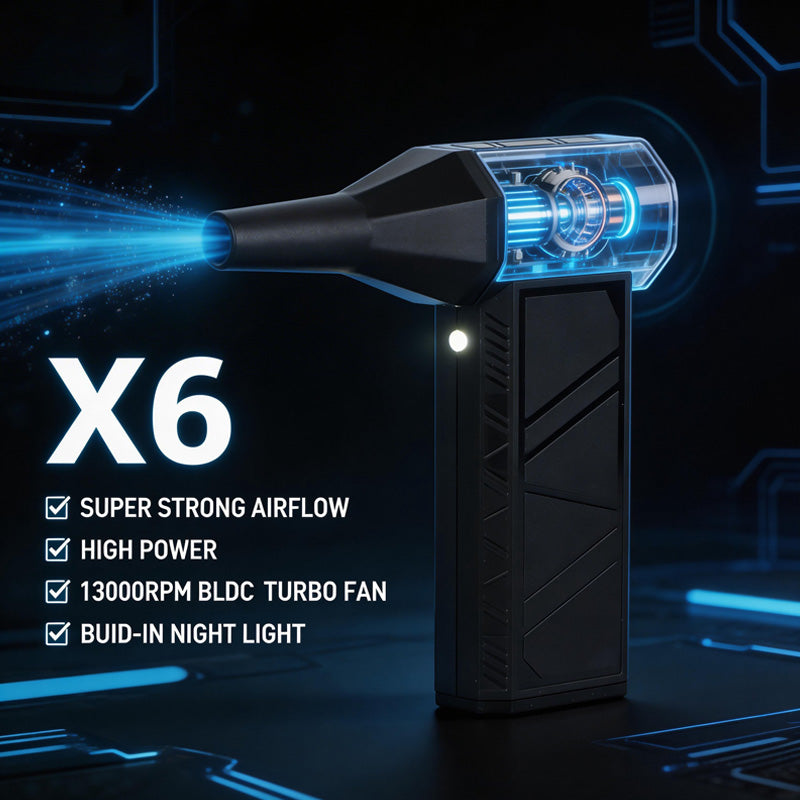 X6 Turbo Fan 130000RPM High Speed Jet Fan 2-in-1 Air Duster & Vacuum Cleaner Portable Cordless Blower with LED Light for PC Keyboard Car Cleaning