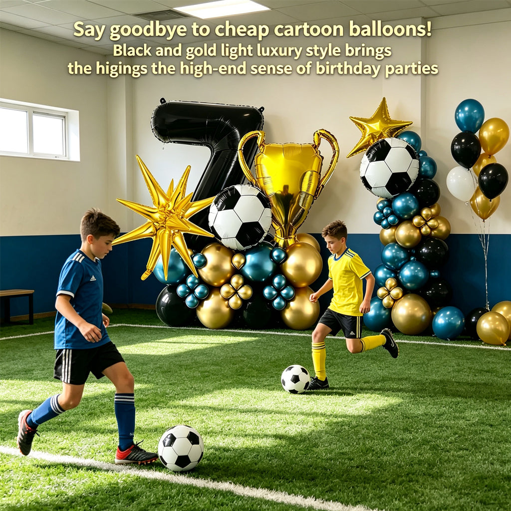 SG Ready Stock】 Soccer Champion Birthday Balloon Set Football Trophy Foil Number Balloons Party Decoration Supplies