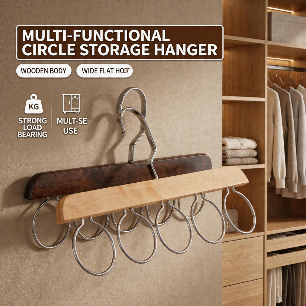 【SG Ready Stock】Solid Wood Scarf Hanger Belt Organizer Multi-Ring Tie Holder Closet Storage Rack Space Saver