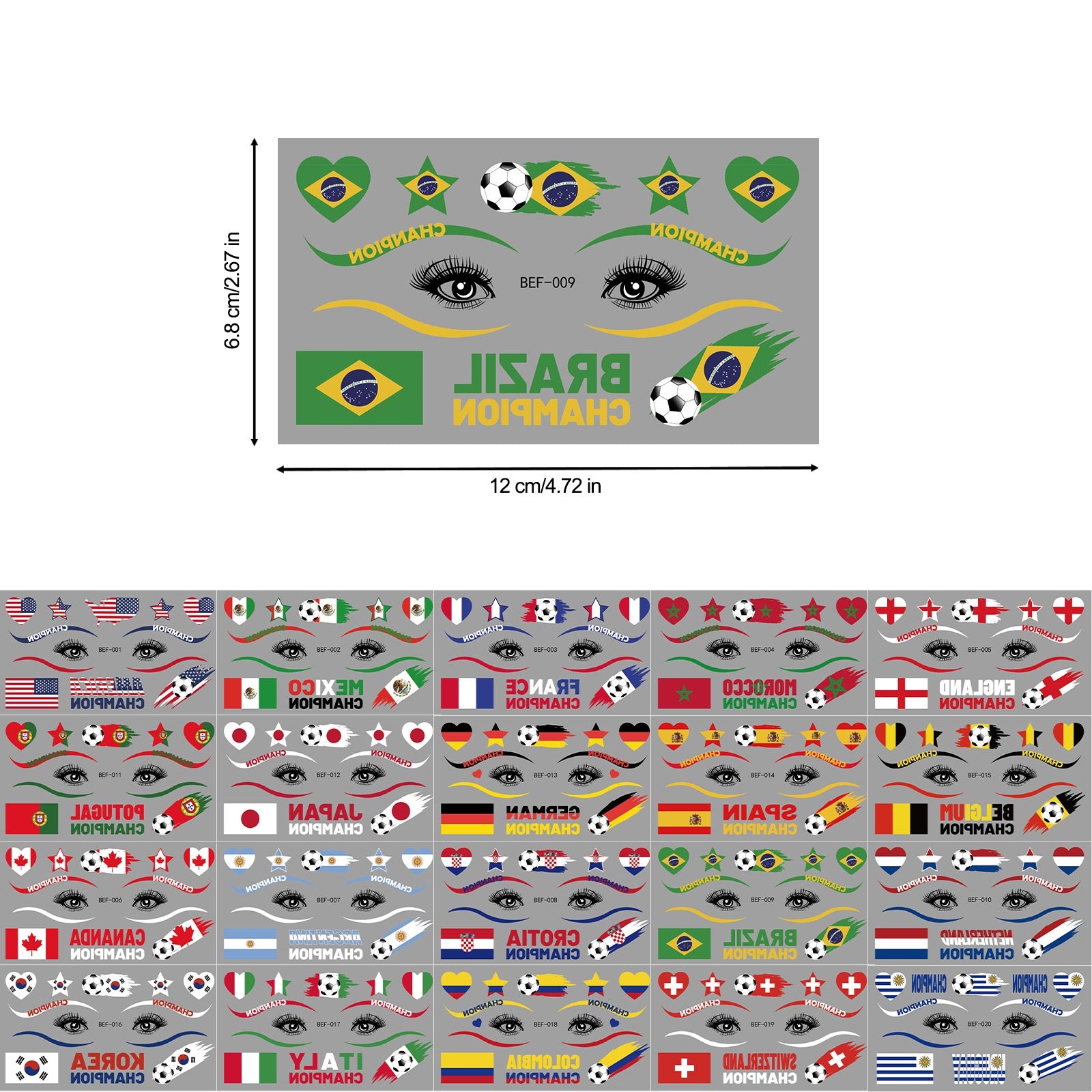 【SG Ready Stock】 3 Pcs/Set 2026 World Cup Flag Temporary Tattoos Waterproof Face Sticker Football Fan Gear