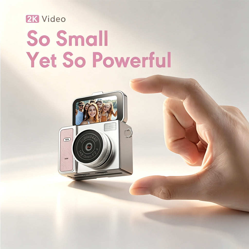 [SG Ready Stock] S162 Mini Digital Camera | 48MP 180° Flip Screen Selfie Vlog Camera | Portable Retro Pocket Cam with Leather Strap
