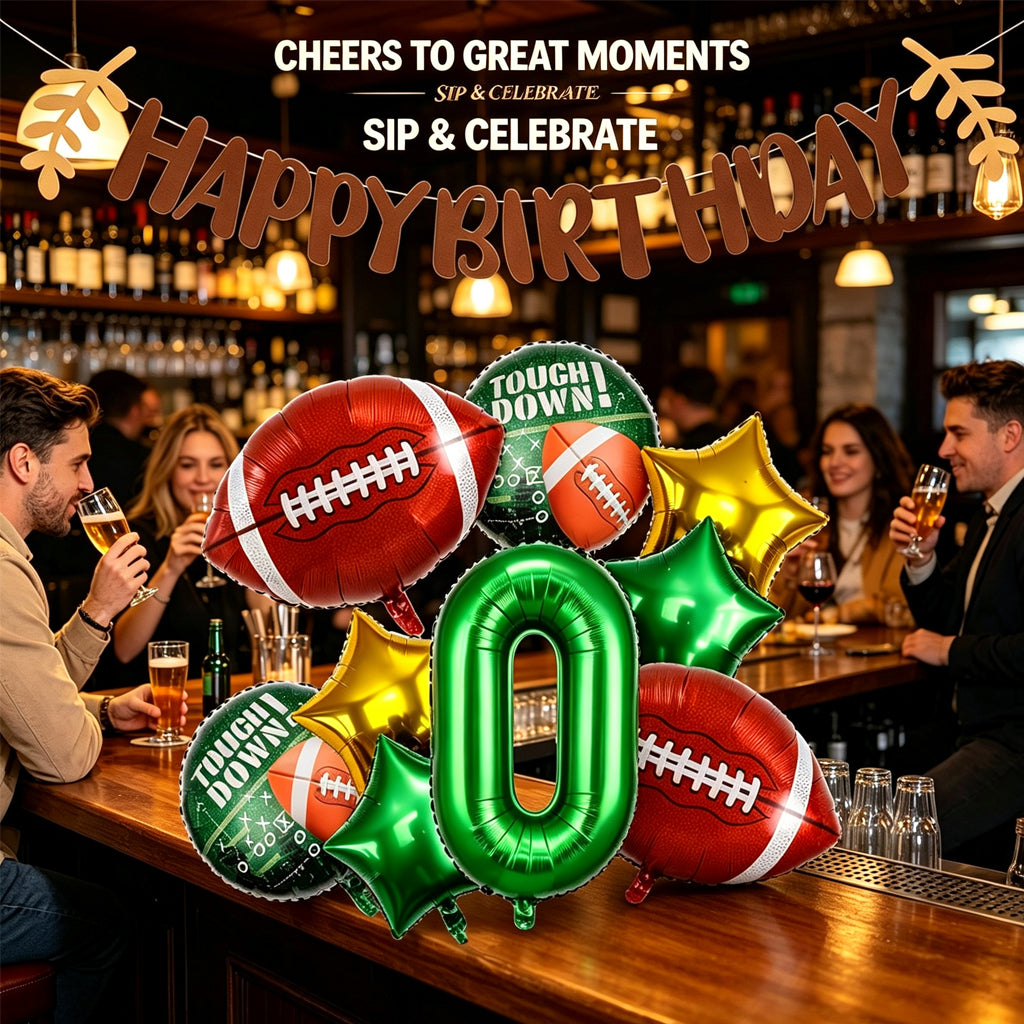 [SG Ready Stock] American Football Balloon Set | Sports Theme Boys Birthday Party Decoration | Green Number Touchdown Foil Balloons