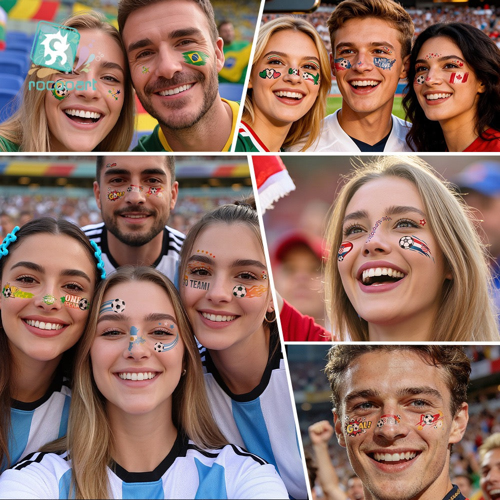 [SG Ready Stock] 2026 World Cup Football Face Tattoos | Waterproof Temporary National Flag Stickers for Fans | Safe & Non-Toxic