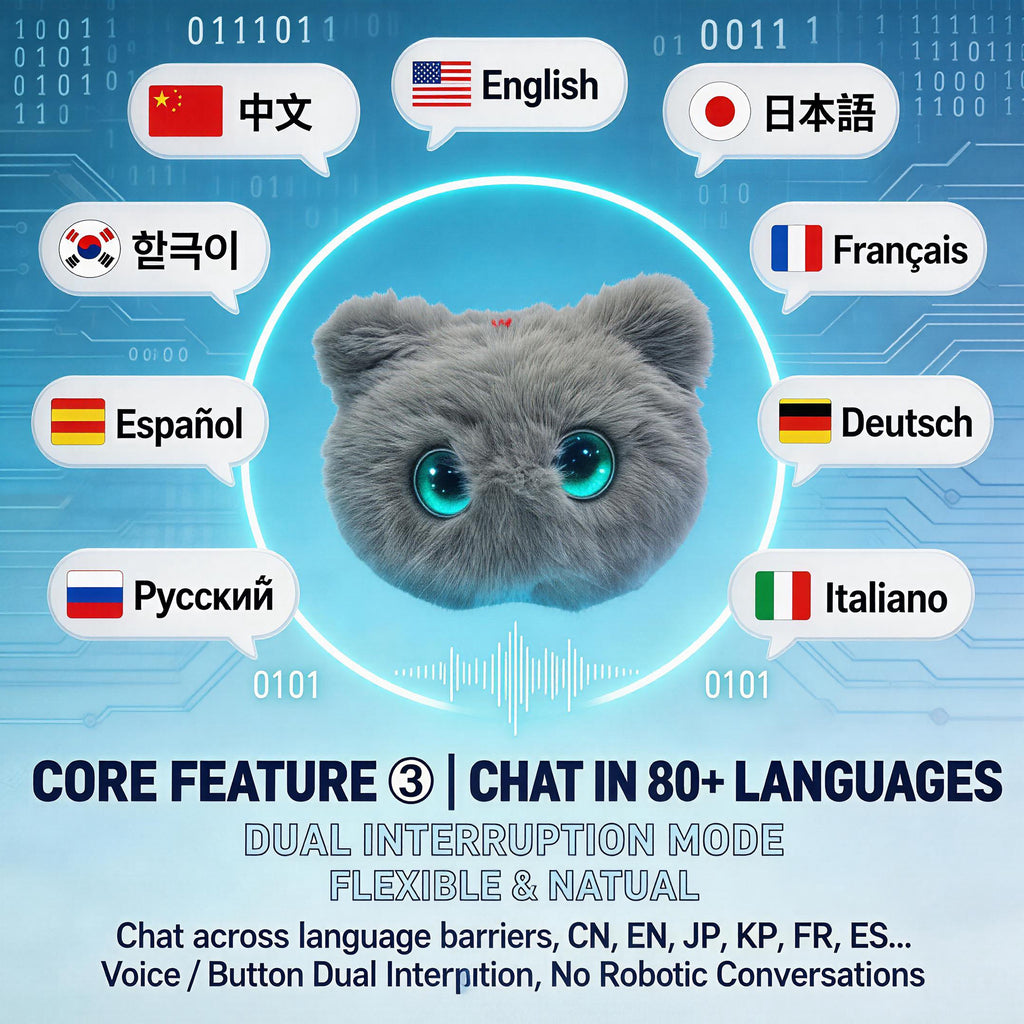 [SG Ready Stock] AI Smart Interactive Cat Plush Toy Chat 80+ Languages Voice Control Philosophy Companion Doll + FREE Gift