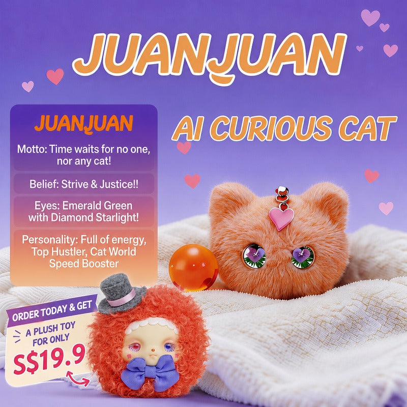 [SG Ready Stock] JUANJUAN AI Curious Cat Interactive Plush Toy WiFi Chat Touch Response 8 Expressions Office Desk Companion
