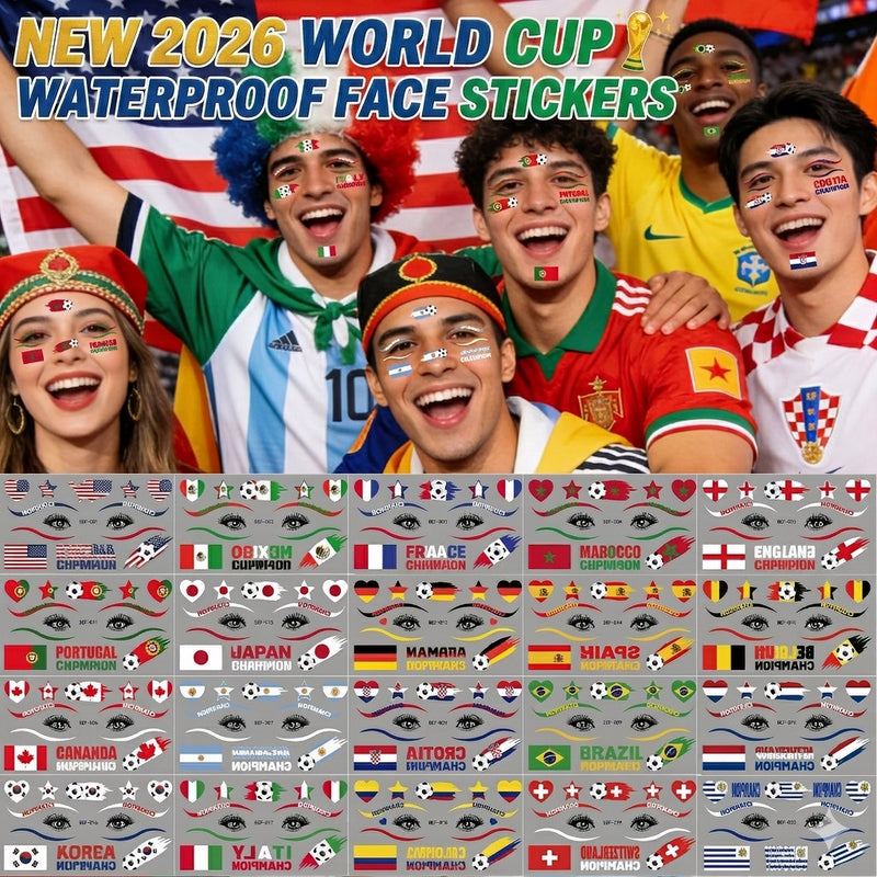 【SG Ready Stock】 3 Pcs/Set 2026 World Cup Flag Temporary Tattoos Waterproof Face Sticker Football Fan Gear