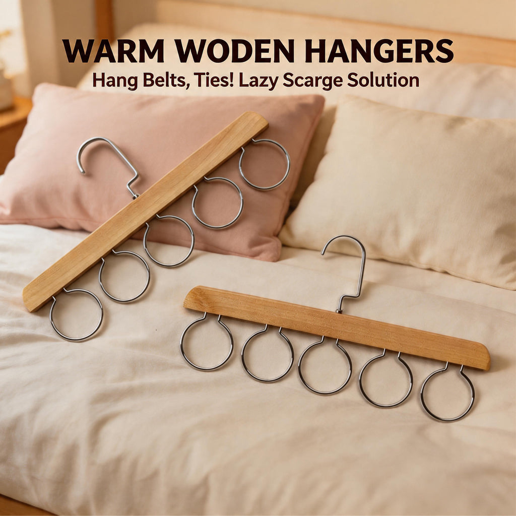 【SG Ready Stock】Solid Wood Scarf Hanger Belt Organizer Multi-Ring Tie Holder Closet Storage Rack Space Saver
